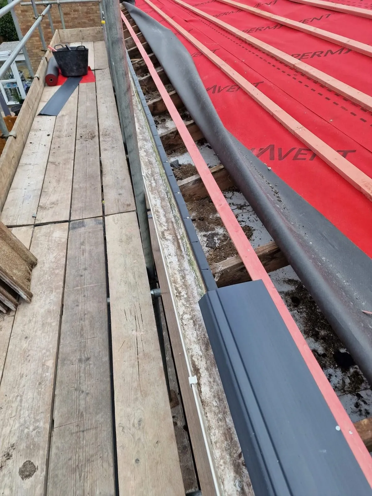 Breathable membrane and battens fitted during a re-roof in Charlestown