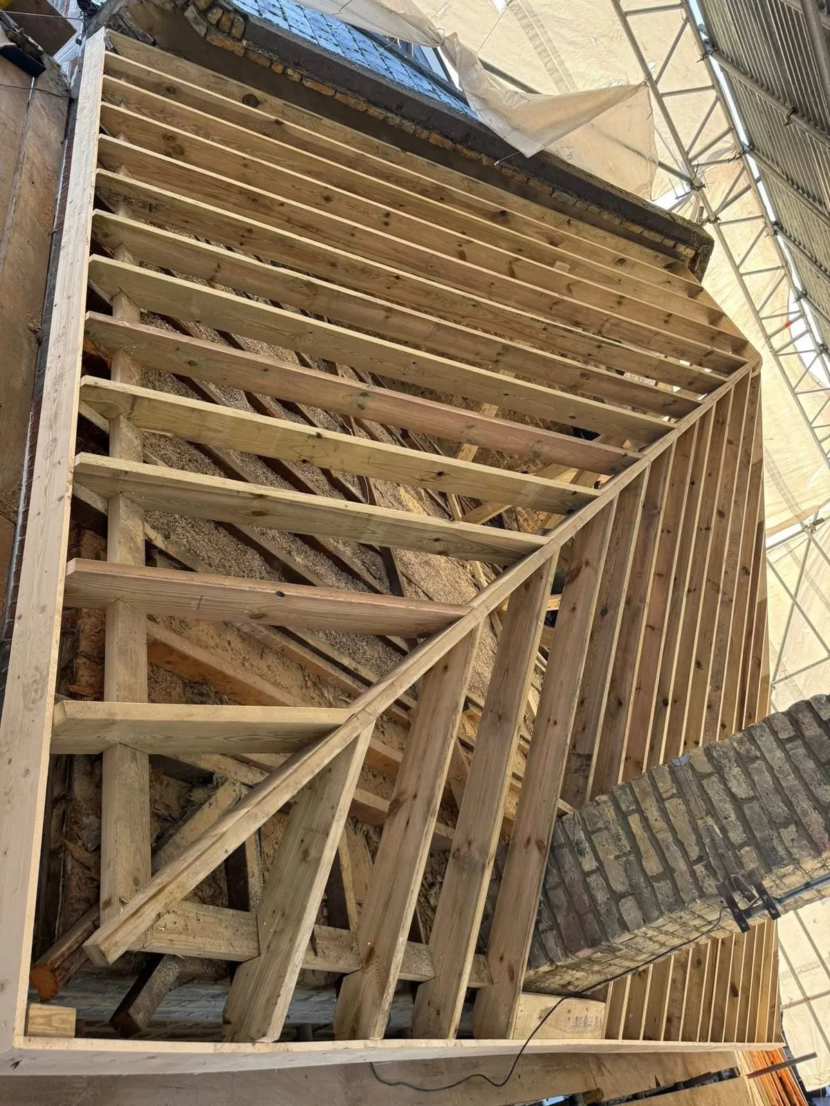 New roof timbers and rafters during a re-roof in Charlestown